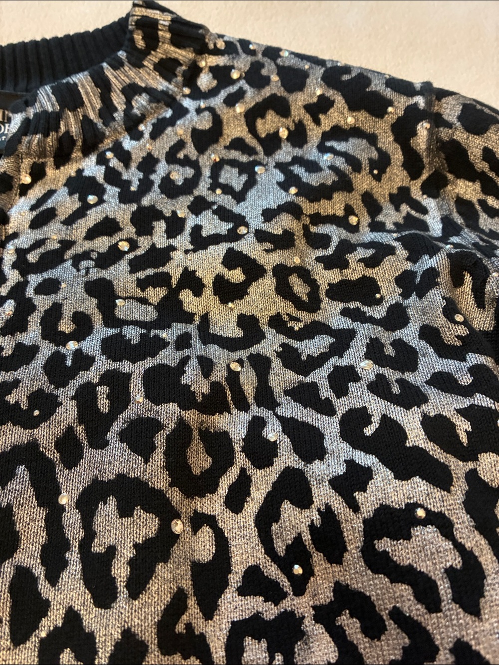 Christine Alexander Studded Leopard Bomber Jacket - Black & Silver - Picture 3 of 7